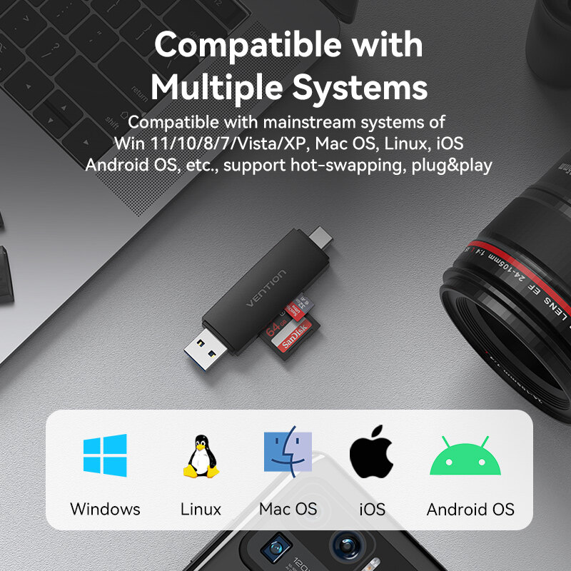 Vention USB 3.0 2 Trong 1 Đầu Đọc Thẻ Nhớ USB A Type C to SD TF Micro SD Bộ Chuyển Đổi cho Laptop OTG Smart Phone Tablet Desktop All in One Memory SD Card Reader