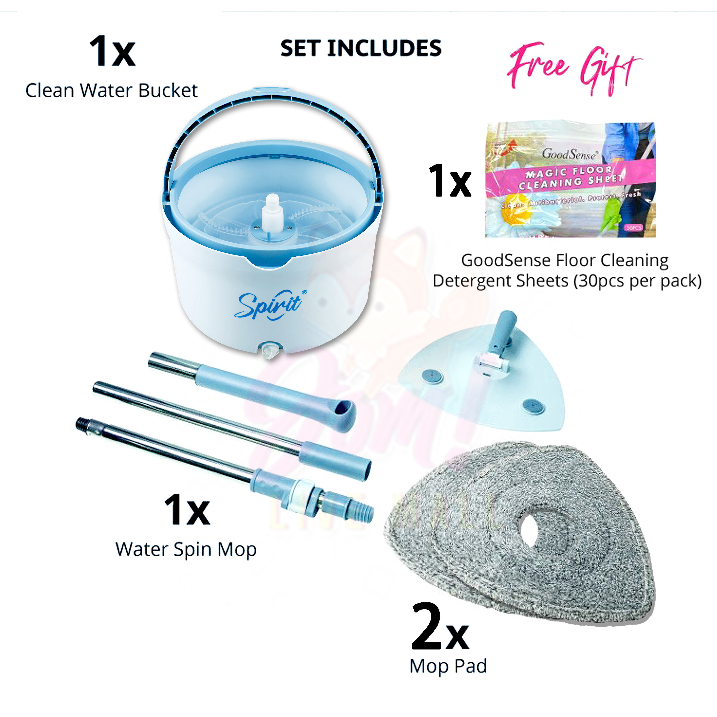 SPIRIT Quick Clean Mop V2 Triangle Mop 360° Rotating Clean & Dirty