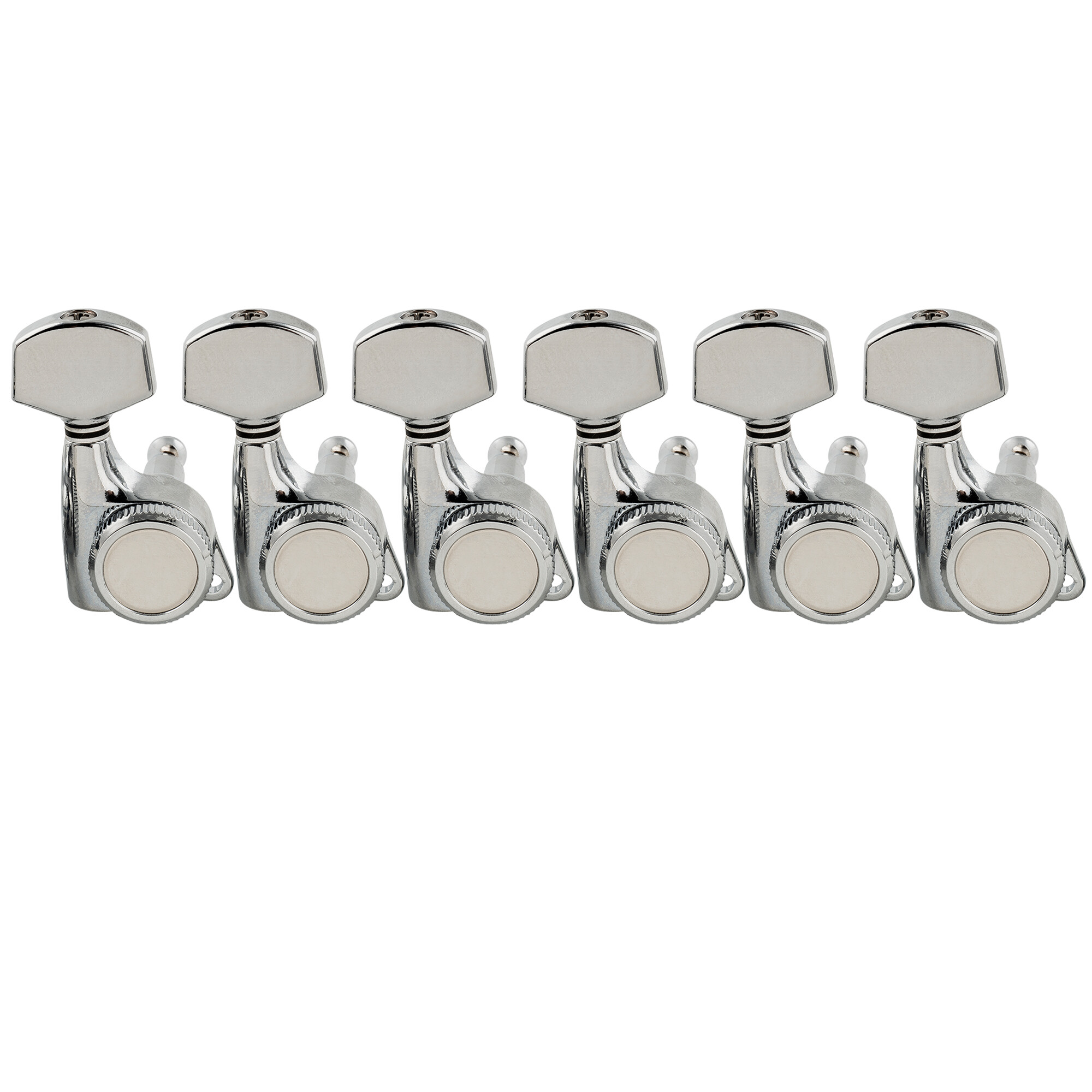 Musiclily Pro 6-in-line 18:1 Ratio Full Sealed Locking Machine Heads Tuners Tuning Pegs Keys with Hex Button 45 Degree Screw for Strat Tele Style Electric Guitar