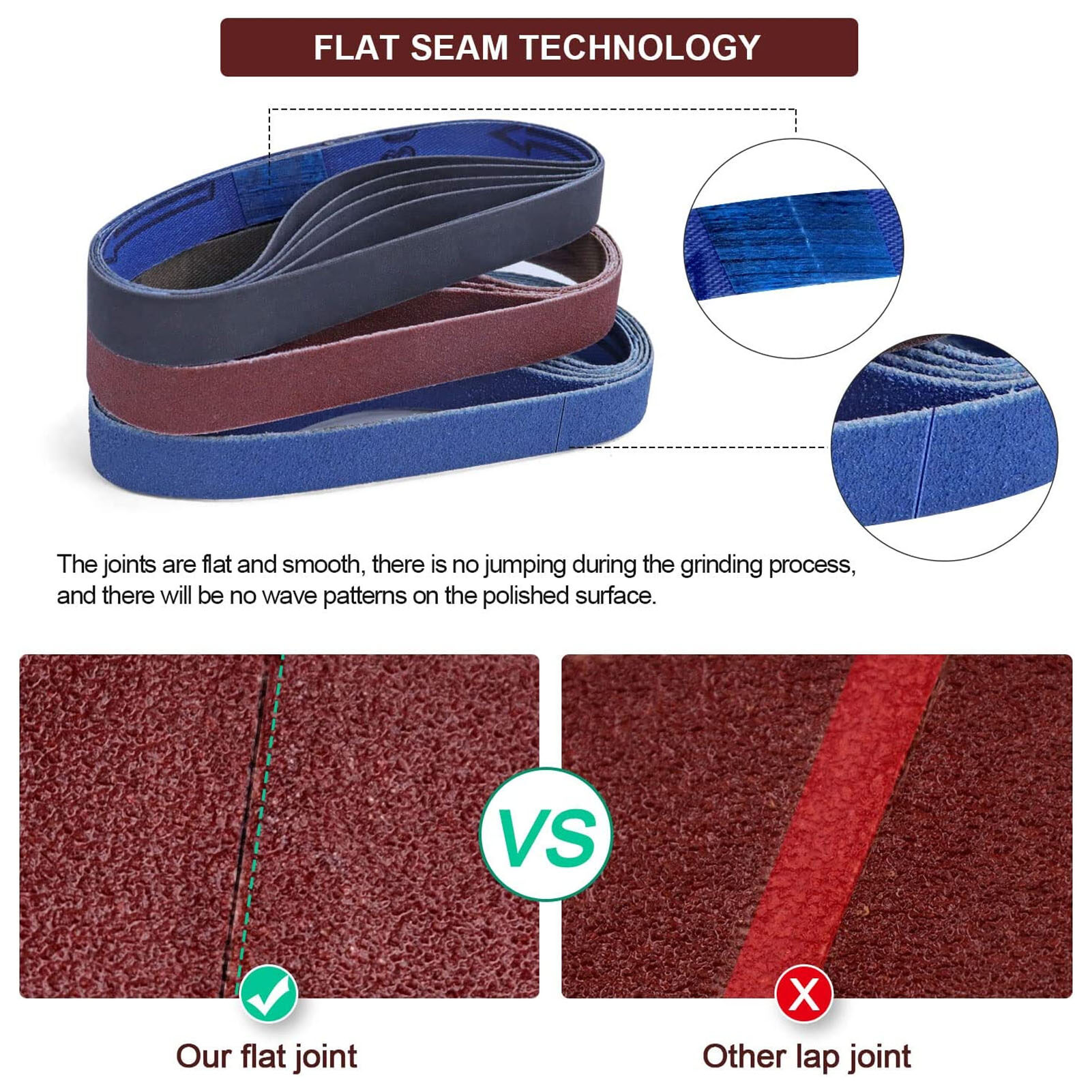 Sanding belt set, multifunctional 80 120 240 400 800 1000 grit abrasive belts high efficiency for rust removal