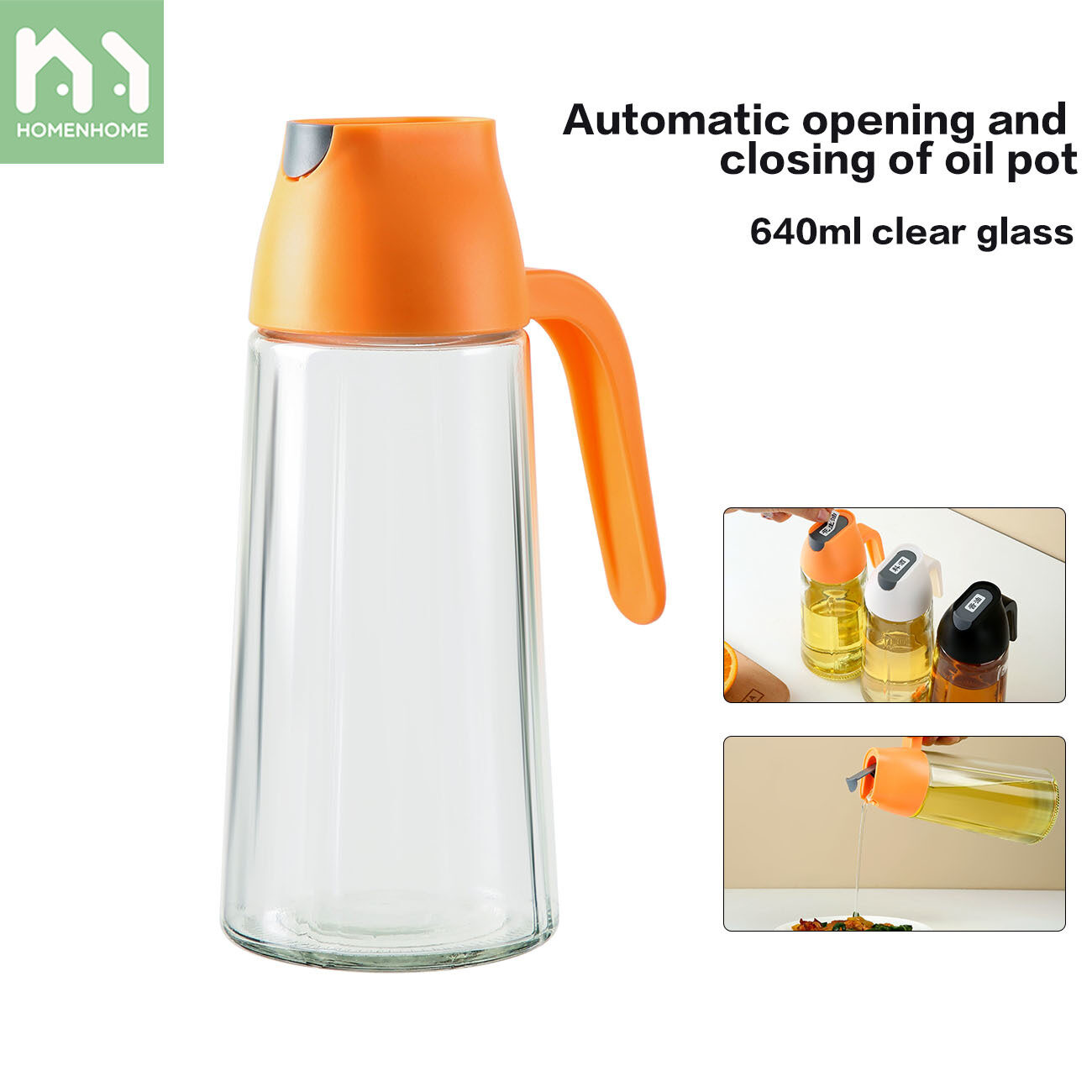 Homenhome Oil Dispenser Glass Transparent Vinegar Sauce Bottle for Kitchen