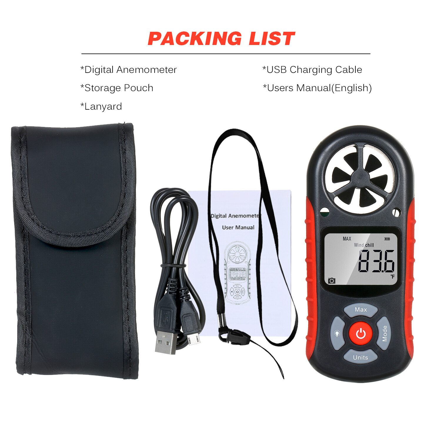 Smart Sensor Máy Đo Tốc Độ Kỹ Thuật Số Cầm Tay 8 Trong 1 Máy Đo Tốc Độ Gió/Gió Lạnh/Nhiệt Độ/Độ Ẩm/Chỉ Số Nhiệt/Điểm Sương/Áp Suất Khí Quyển/Máy Đo Độ Cao Máy Đo Khí Tượng Kỹ Thuật Số Có Đèn Nền LCD