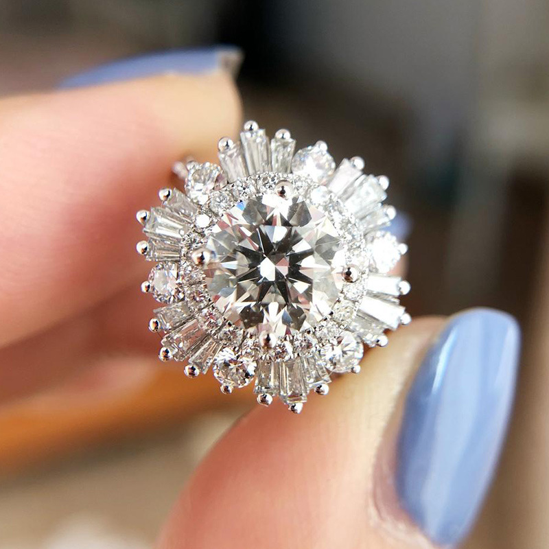High end luxury full diamond zircon snowflake ring engagement party proposal ring