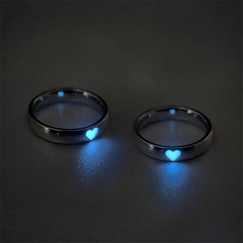 We Flower Fashion Blue Love Heart Luminous Ring for Women Men Purple Pink Fluorescent Ring Glow In Dark Adjustable Couple Finger Rings Jewelry Gifts