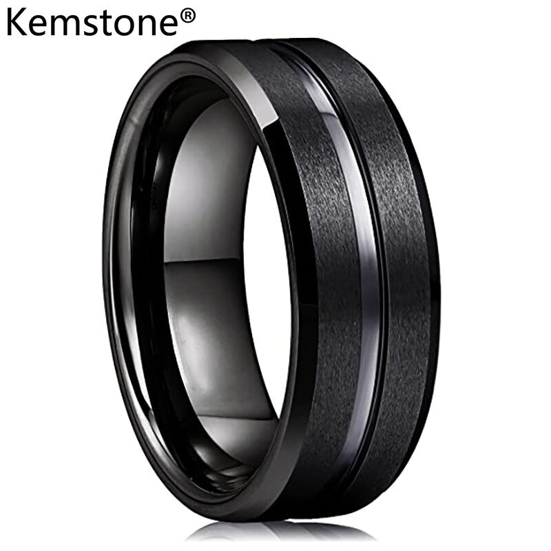 Kemstone Simple 8MM Stainless Steel Black Silver Plated Matte Rings Jewelry for Men