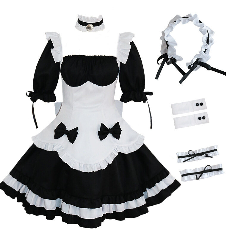 Miracle Nikki Cosplay Costume For Women Lolita Costume Black White French Maid Dress Girls Maid Outfits Japanese Maid Apron Uniform Dress