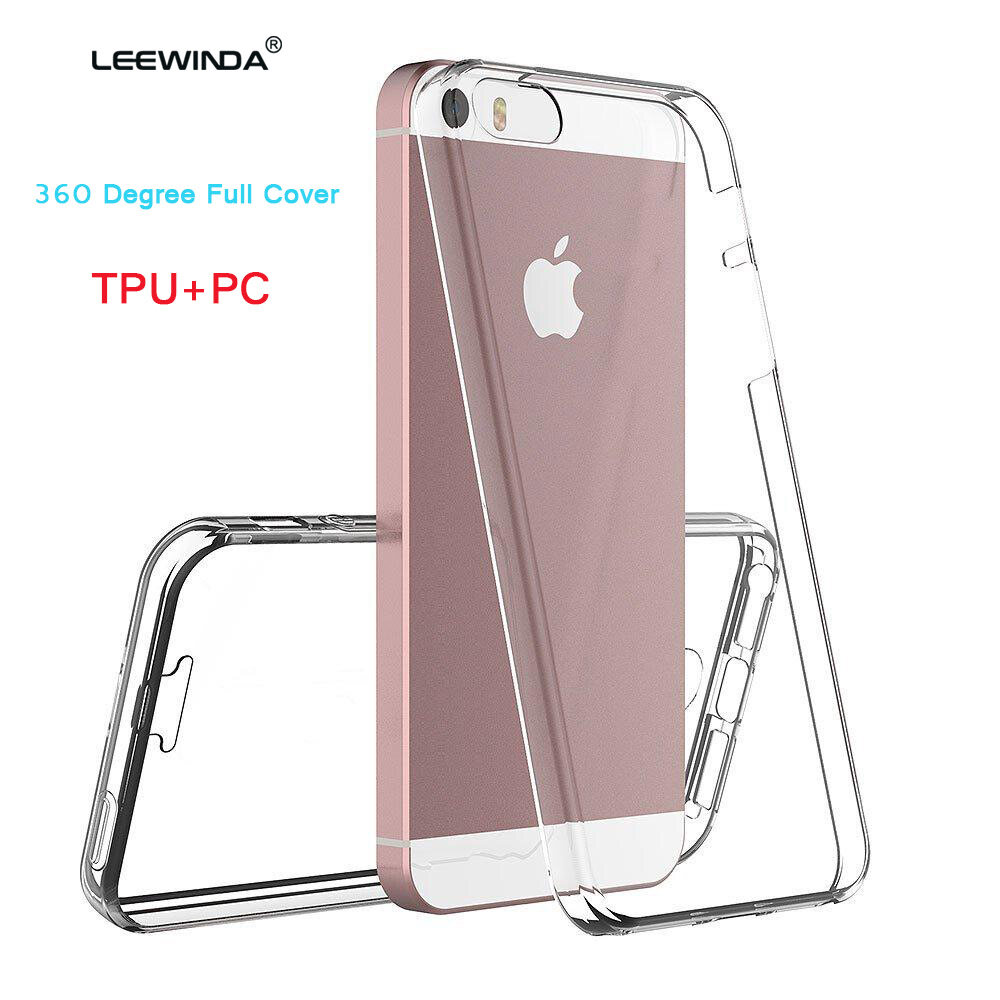 LEEWINDA For iPhone 5G 5SE 5C 6G 6 7 8 Plus X XR XS 11 Pro MAX Phone Case, 360 Degree Full Cover Soft Clear Case Shockproof Transparent Silicone+PC Back cover