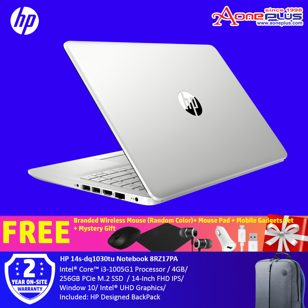 HP 14s-dq1030tu Notebook 8RZ17PA Natural Silver/i3-1005G1/4GB/256GB/14-Inch/Intel/WIN 10+Free Premium Gifts Malaysia
