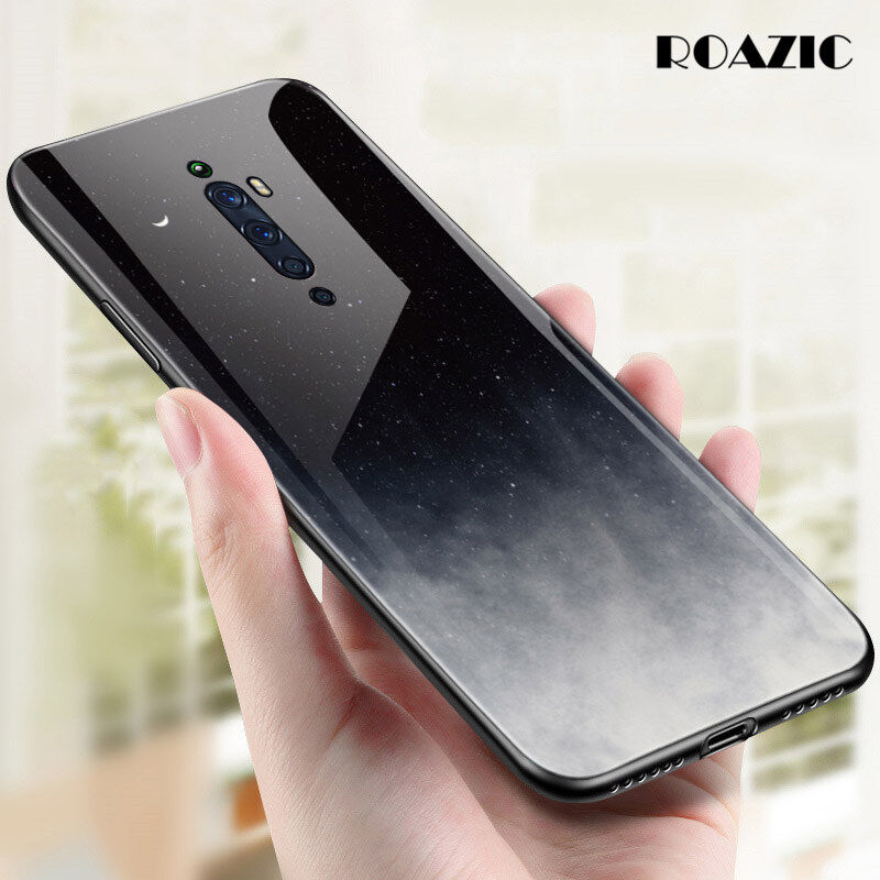 ROAZIC For OPPO Reno2 Reno2 F Case Starry Sky 9H Hardness Colorful Tempered Glass Soft Edge Phone Casing Reno 2 Reno 2F