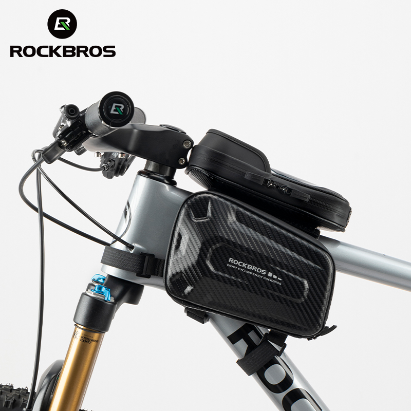 ROCKBROS Khung Trước Xe Đạp Túi điện thoại vỏ cứng màn hình cảm ứng điện thoại di động Túi điện thoại hai mặt lưu trữ ổn định Xe Đạp Phản Quang túi sườn trên