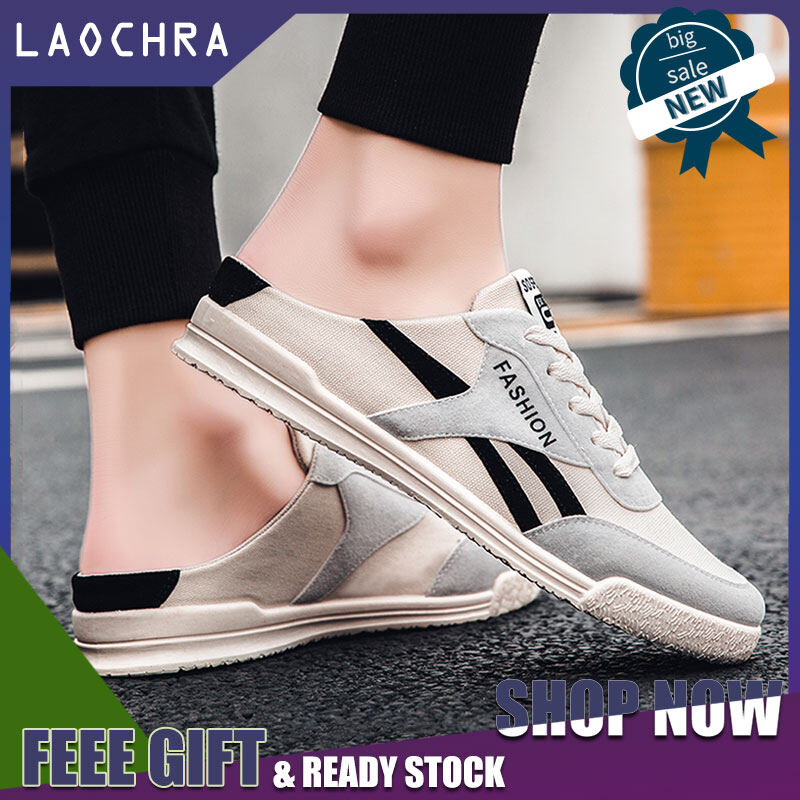 LAOCHRA Fashion Men Shoes Korean Sneakers For Men Slip On Half Slippers Breathable Rubber Canvas Shoes Casual Sport Shoes Men Flats