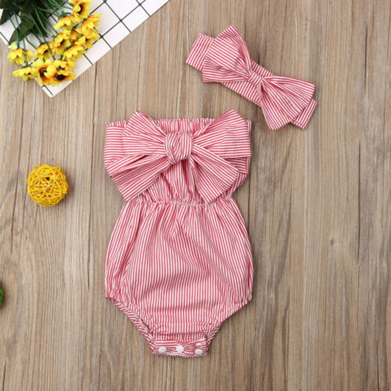 Bộ Đồ Liền Thân Sọc Cho Bé Gái Sơ Sinh