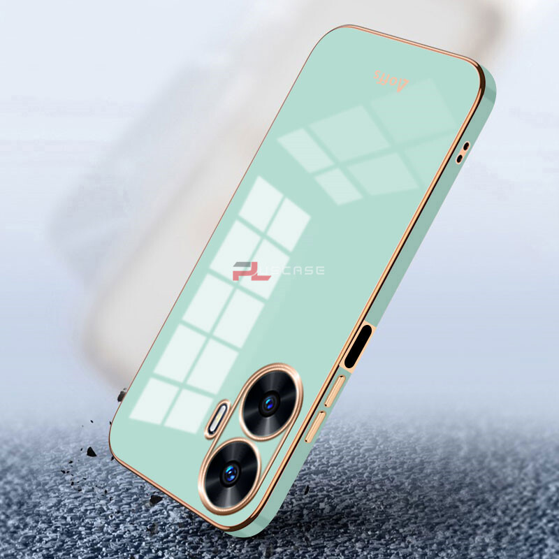 PlusCase for Realme C55 6D Plating Soft Case Lens Protector Square Frame Silicone Glossy Shockproof Phone Back Cover