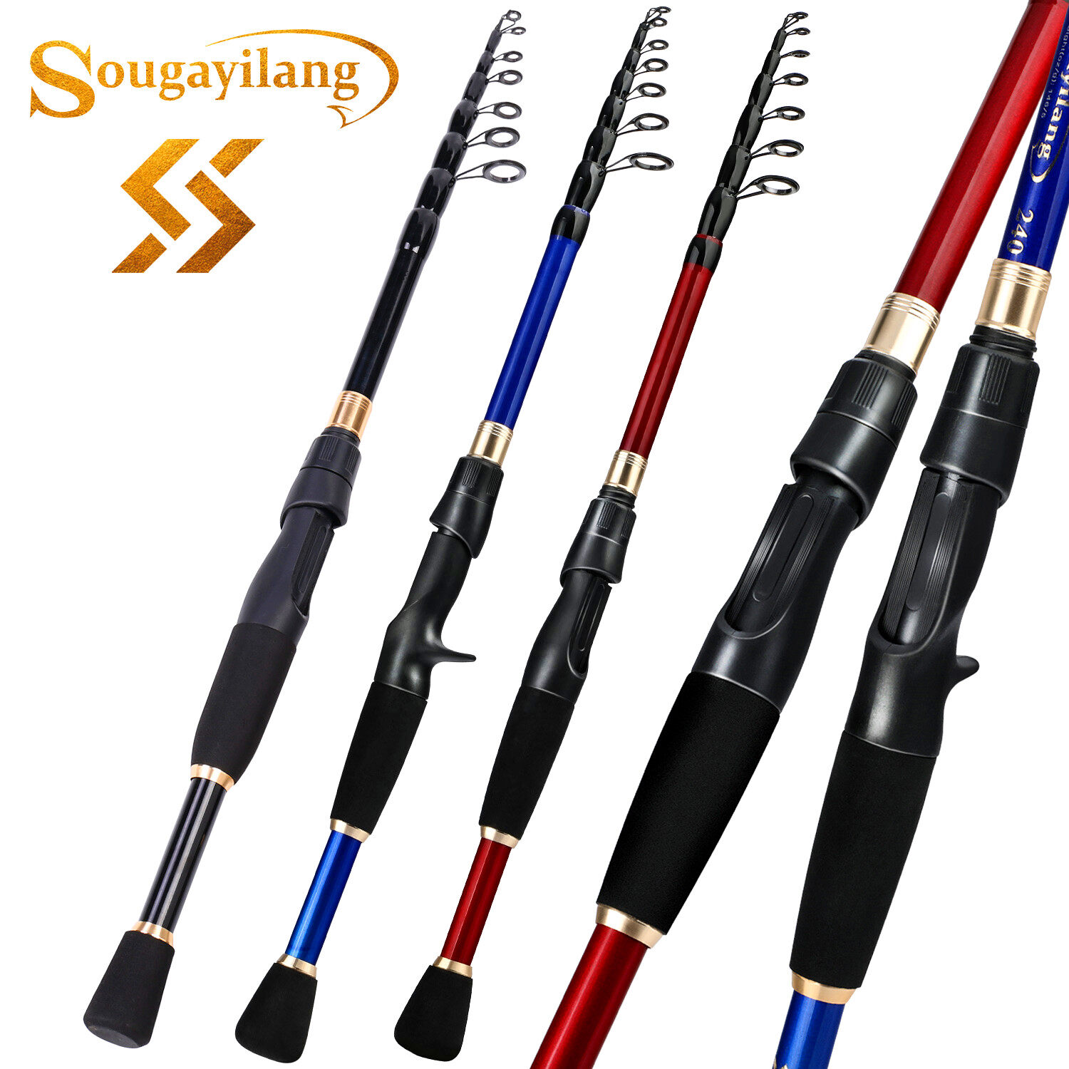 Sougayilang 1.8M /2.1M /2.4M Portable Telescopic Fishing Rods Carbon Fiber Material Ultralight Weight Spinning Fishing Rod FishingTackle