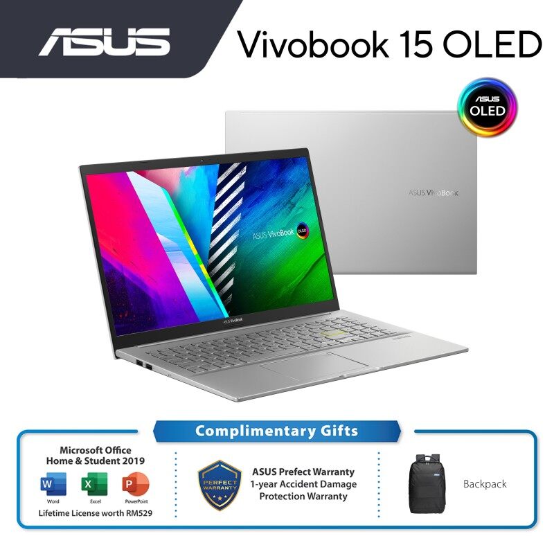 ASUS VIVOBOOK 15 OLED M513U-AL1217TS LAPTOP-TRANSPARENT SILVER (R5-5500U/8GB/512GB SSD/AMD RADEON GRAPHICS/15.6 FHD/W10/2YRS)+OFFICE 2019 & BAG Malaysia