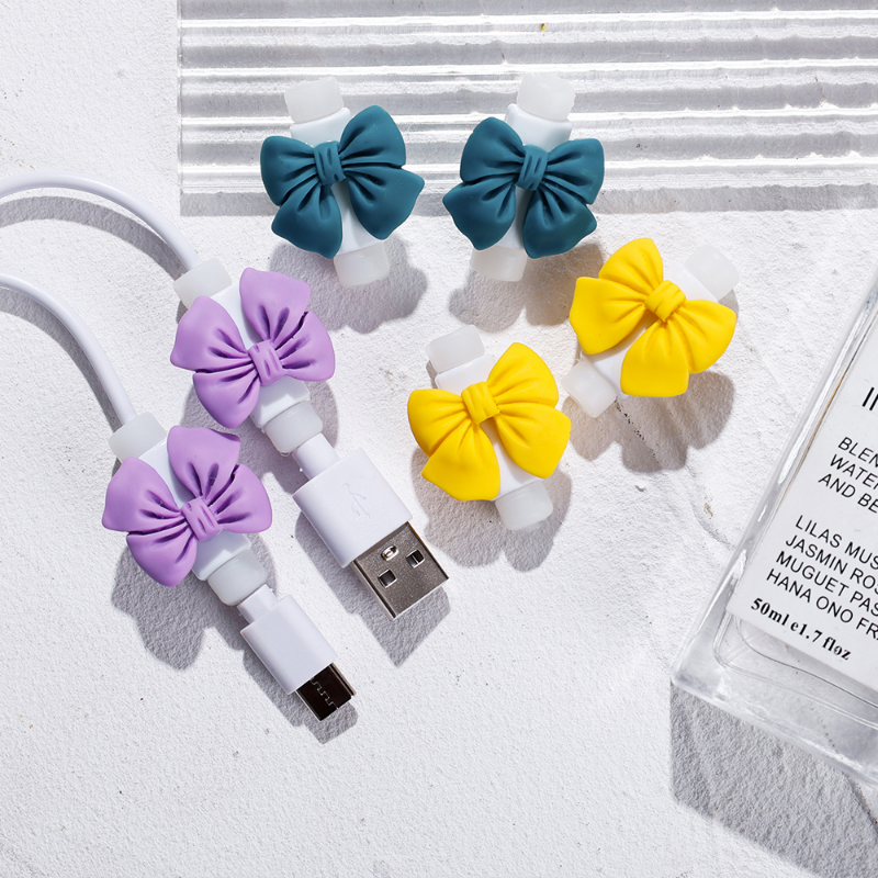 Cable Protector Cover Kawaii 3D Bows Data Line Protective Sleeve for Mobile Cell Phone USB Charger Cord Winder Protection Accessories