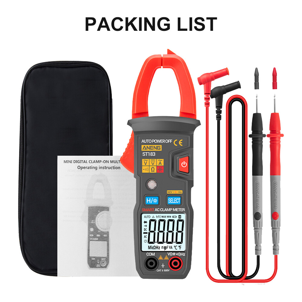 ANENG ST183 6000 Counts Digital AC Current Clamp Meter 600A Automatic Range Multimeter with Backlight Voltage Meter Clamp Gauge NCV Test Clamp Ammeter Universal Meter Tester Measuring Capacitance / AC Current / AC/DC Voltage / Resistance / Frequency
