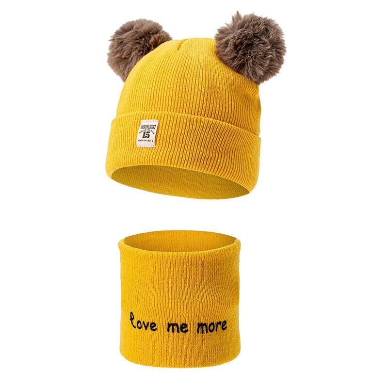 2Pcs Baby Hat Scarf Set Winter Boy Girl Cute Furry Ball Cap Newborn Autumn Warm Beanie Scarf Suit
