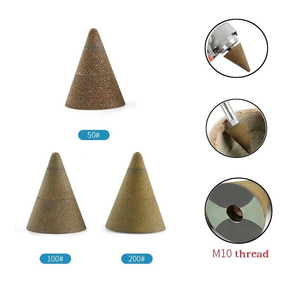 Toolstar Chamfering Diamond Head M10 Conical Diamond Grinding Head 50-200 Grit Stone Chamfering Grinding Polishing Grinding Head for Stones Chamfering, Grinding and Finishing