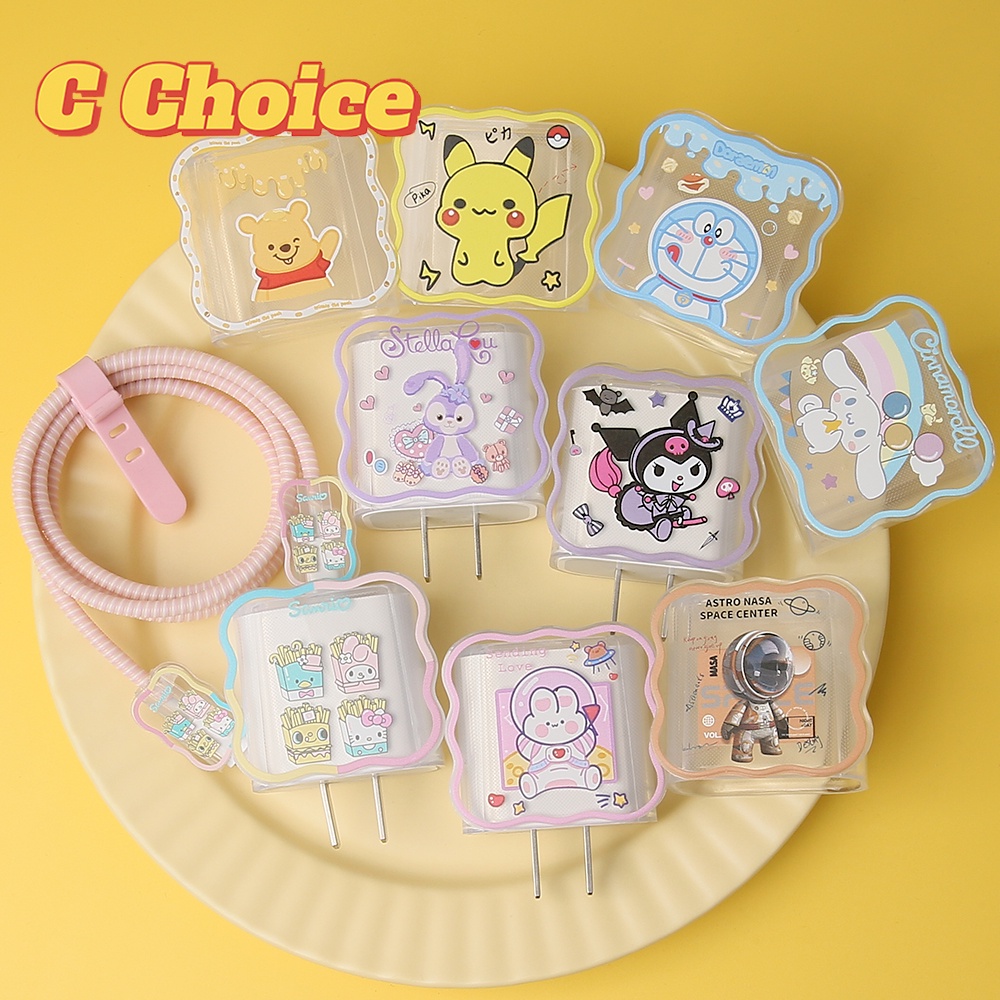 【Ready Stock】 Cartoon Charger Protector Compatible for iPhone 18W/20W Wave KT Pattern Soft Silicone charger case cover Charger Cable Winder Cord Protector for Earphone [cchoice]
