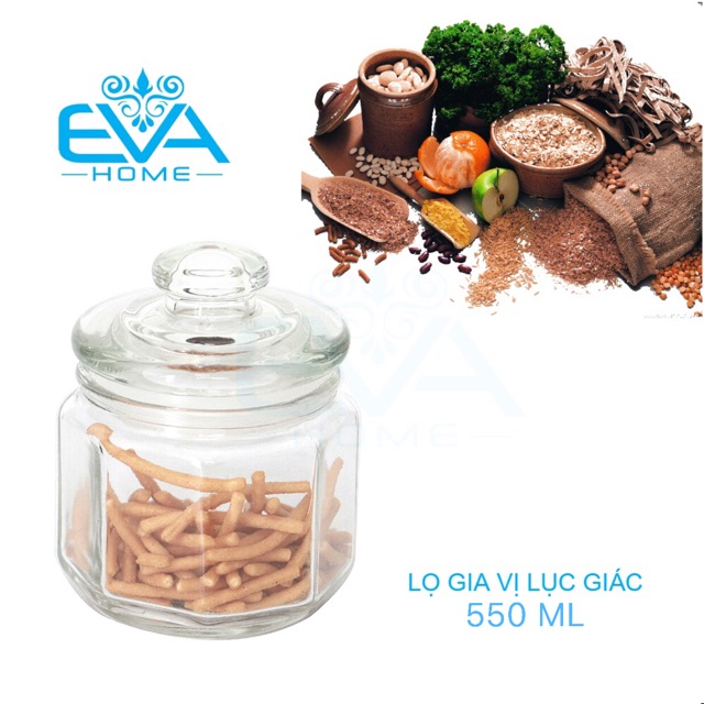 Hũ lọ thủy tinh đựng gia vị lục giác 550ml