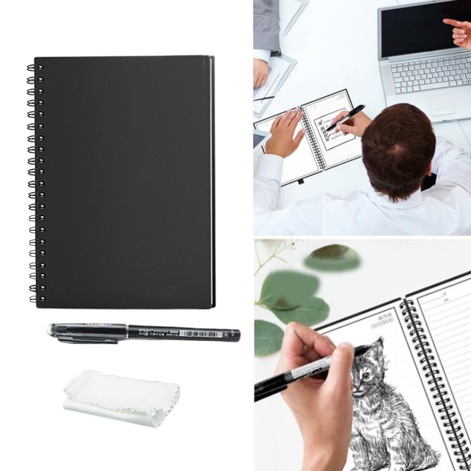 Blesiya Smart Reusable Notebook Lined with Pen Erase Note Pad Journal School Drawing