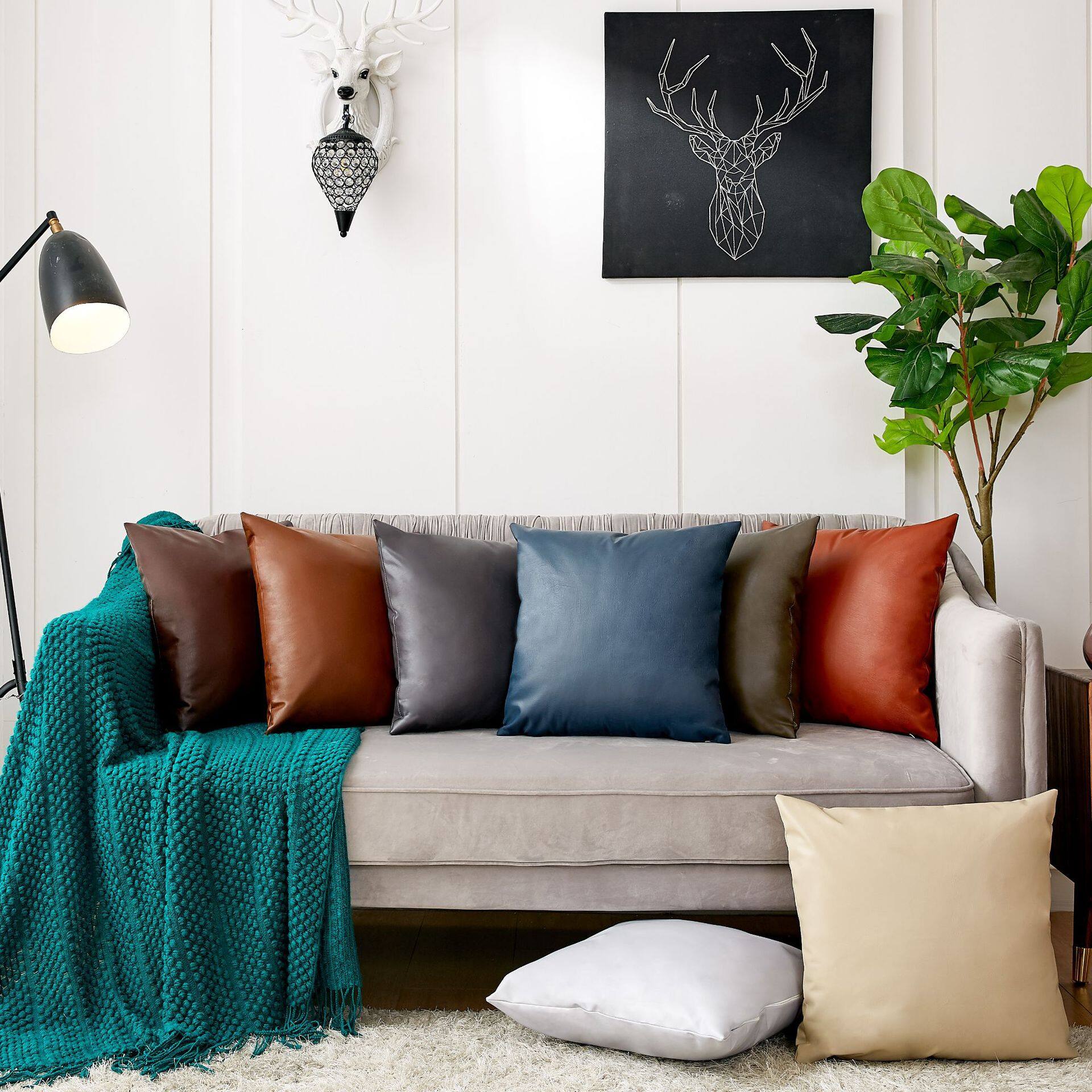 Vỏ gối da pu siêu mềm sang trọng nhẹ vỏ gối màu trơn, vỏ gối trang trí ghế sofa
