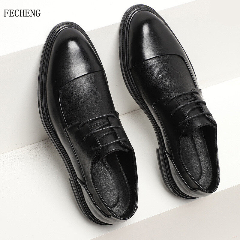 Oxford Mens Dress Shoes Formal Business Lace-up Full Grain Leather Minimalist Shoes for Men men dress shoes FECHENG