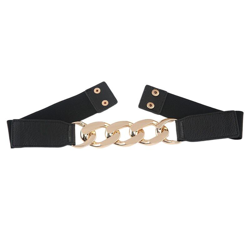 Fashion Women Slim Elastic Belt PU Leather Thick Chain Waist Belt Female Dress Coat Sweater Decorative Strap Waistband