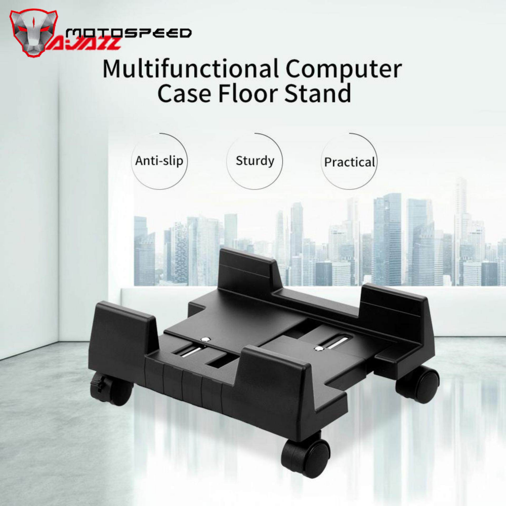 Arealer Mobile Desktop Computer Floor Stand Rolling Wheels Adjustable Width PC Tower Holder (Black)
