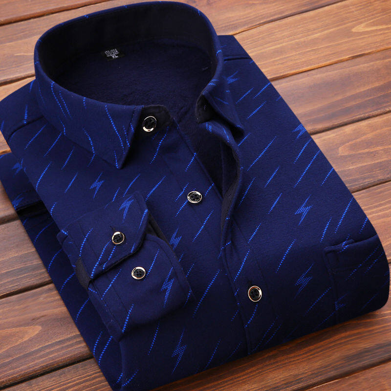 Valazo Featured explosion models autumn and winter men's warm shirts plus velvet thick long-sleeved casual dad wear middle-aged lined clothes