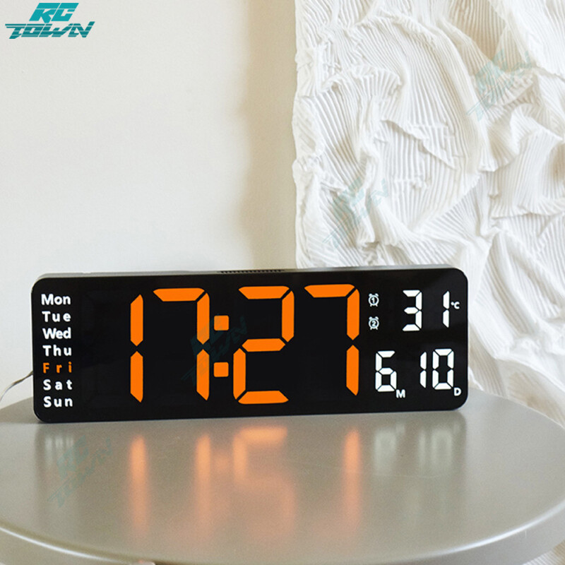 13-inch Led Digital Alarm Clock Time Date Temperature Week Display Wall-mounted Electronic Wall Clock