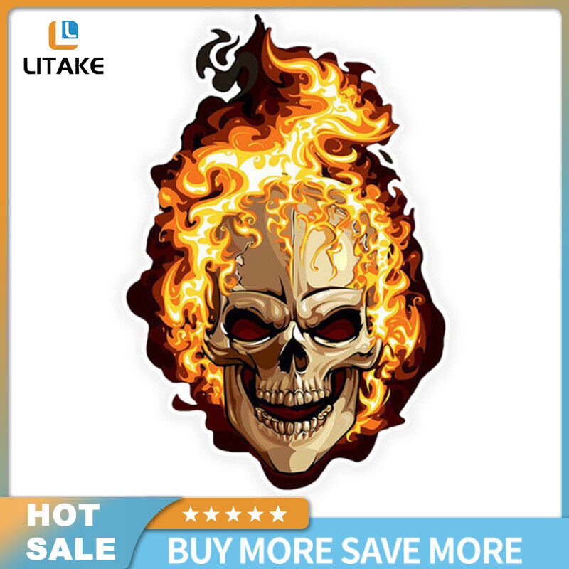 LitakePersonality Car Sticker Skull Flames Motorcycle Car Decoration Accessories Reflective Decal B054