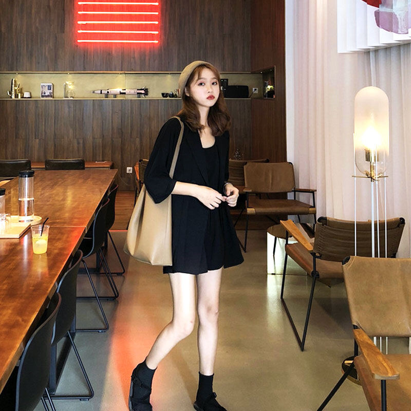 RULINWOODS 3Pcs Set quần áo bông nữ [Blazer+Tops+Shorts}