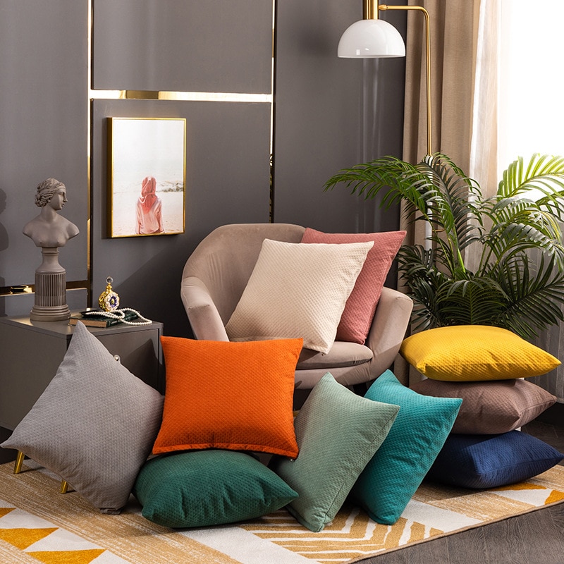 Modern Nordic Cushion Cover Flannel Pillowcase Solid Color Pillow Case Cojines Decor Sofa Throw Pillows Room Pillow Cover Decorative 45x45cm
