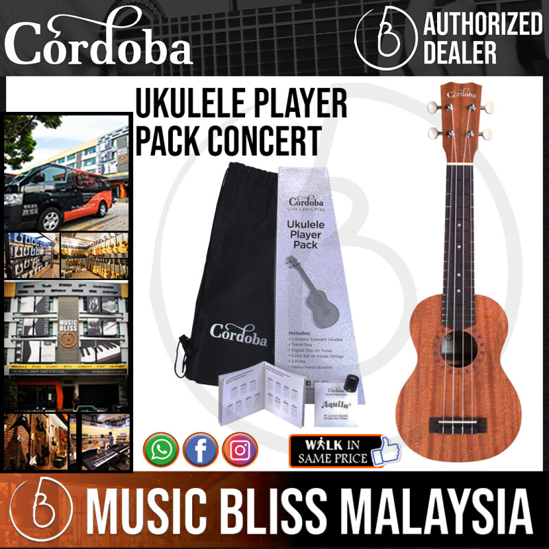 Cordoba Concert Ukulele Player Pack - Mahogany Top, Mahagony Back & Sides with Gig Bag, Instructional Book, and Strings Malaysia