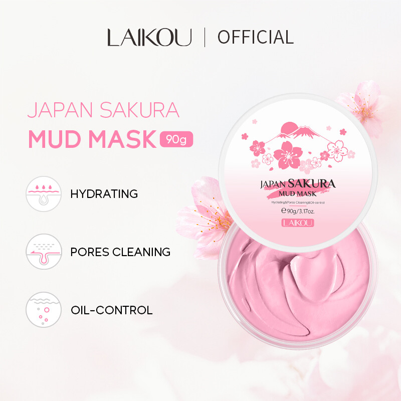 LAIKOU Japan Sakura Clay Mask Deep Cleansing Hydrating Whitening Skin Mud Mask Pores Cleansing Remove Dirt 90g