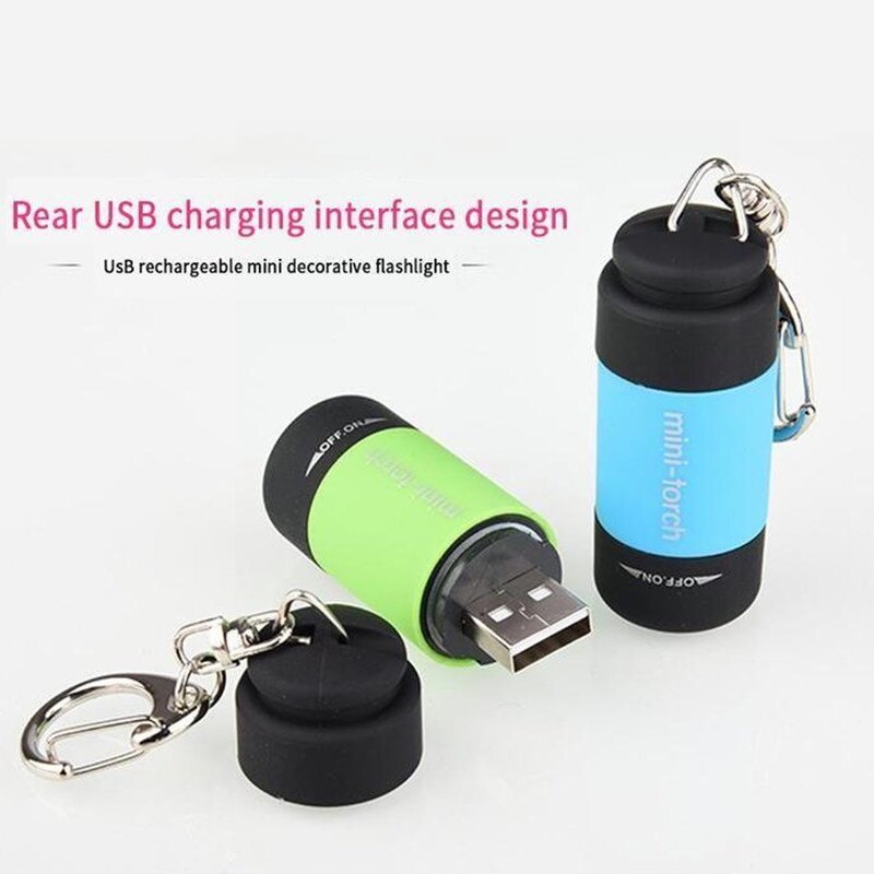 Romahome xách tay đèn pin mini có thể sạc qua USB Móc treo chìa khóa ánh sáng ngoài trời ba lô cắm trại công cụ đi bộ đường dài