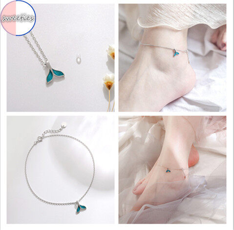 Korean Version of Blue Fishtail Anklet Women's Simple and Versatile Personality Temperament Niche Design Fresh Student Anklet