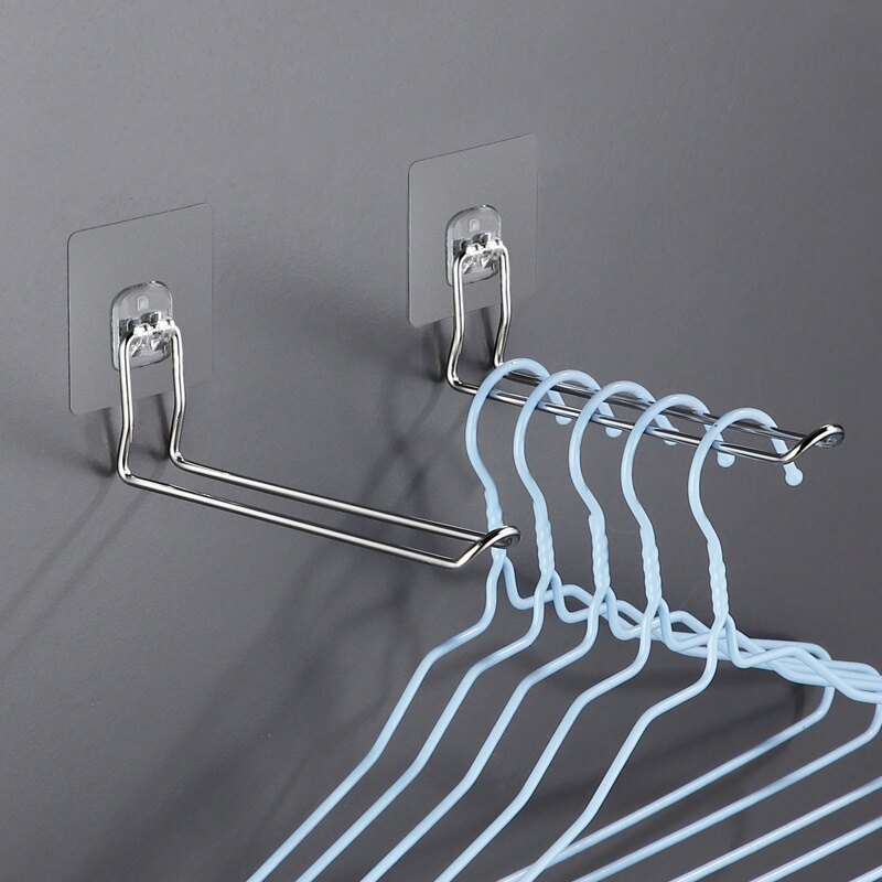 Wall Mounted Clothes Hanger Stainless Steel Hanger Home Organizer Rack Holder Self Adhesive Hanger Hook Holder Multifunctional Balcony Bathroom Organizer Punch Free