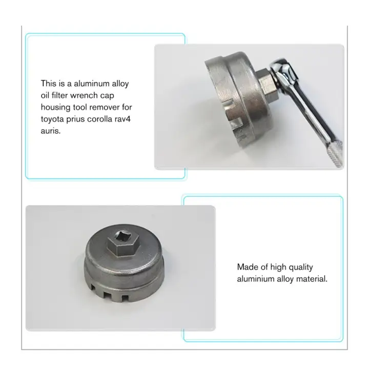 Aluminum Alloy Oil Filter Wrench Cap Housing Tool Remover 64.5mm 14 Flutes 6 Openings for Toyota Prius Corolla Rav4 Auris