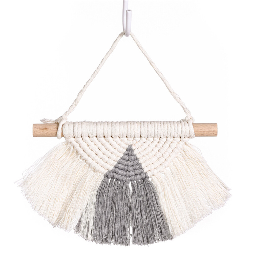 Nordic Handmade Woven Macrame Bohemian Semicircular Wall Hanging Tapestry with Tassels for Kids Room Nursery Bedroom