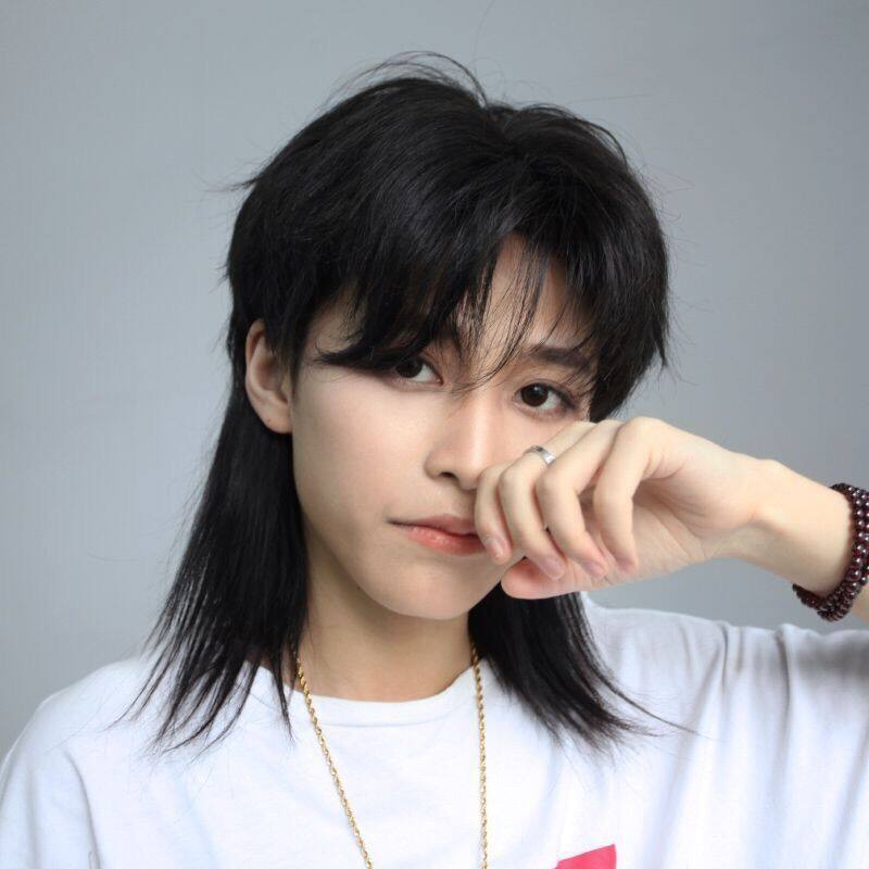 Wig male short hair center point bangs short straight hair handsome retro mullet head chemical fiber wig full headgear