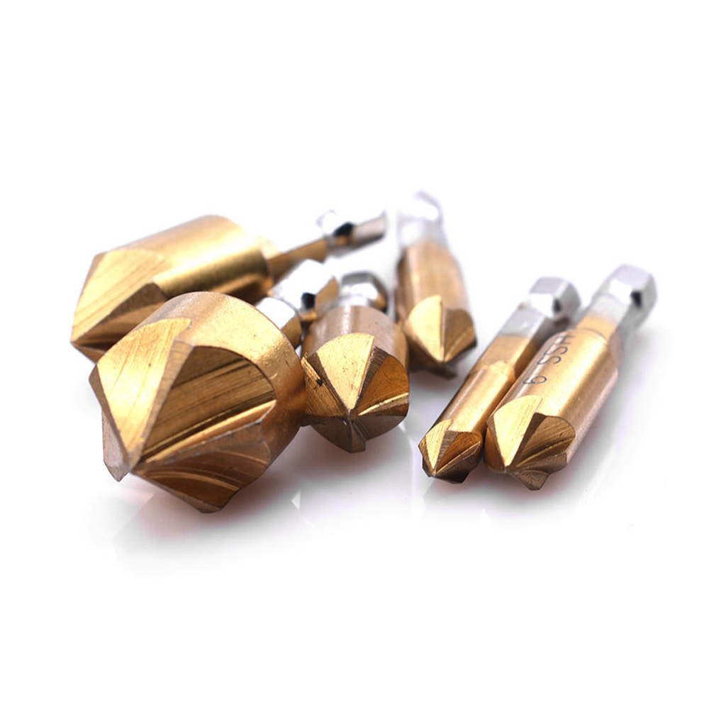KKmol 6pcs Countersink Drill Bit Set 1/4'' Hex Shank HSS 5 Flute Countersink 90 Degree Wood Chamfering Cutter Chamfer 6mm-19mm