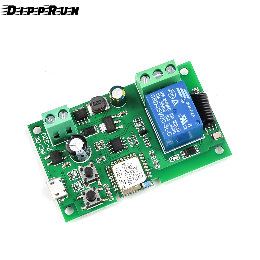 Dipprun 5V/DC 7-32V 1Way wifi Bộ hỗ trợ điều khiển từ xa mô-đun chuyển đổi hỗ trợ 433Mhz điều khiển từ xa cho EweLink Hệ thống ứng dụng
