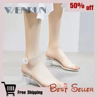 mid heel clear sandals