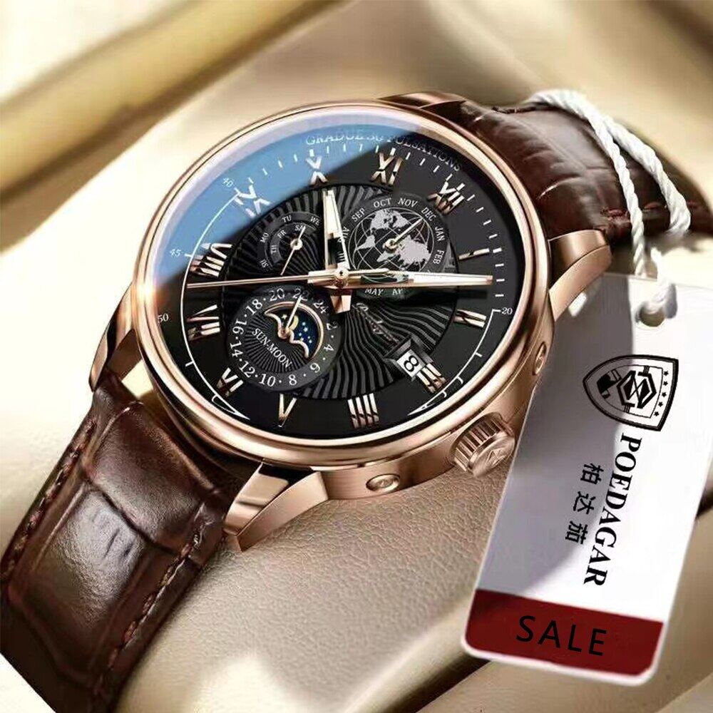 Original POSHI Top Mens Brand Watches Luxury Fashion Men Leather Quartz ...