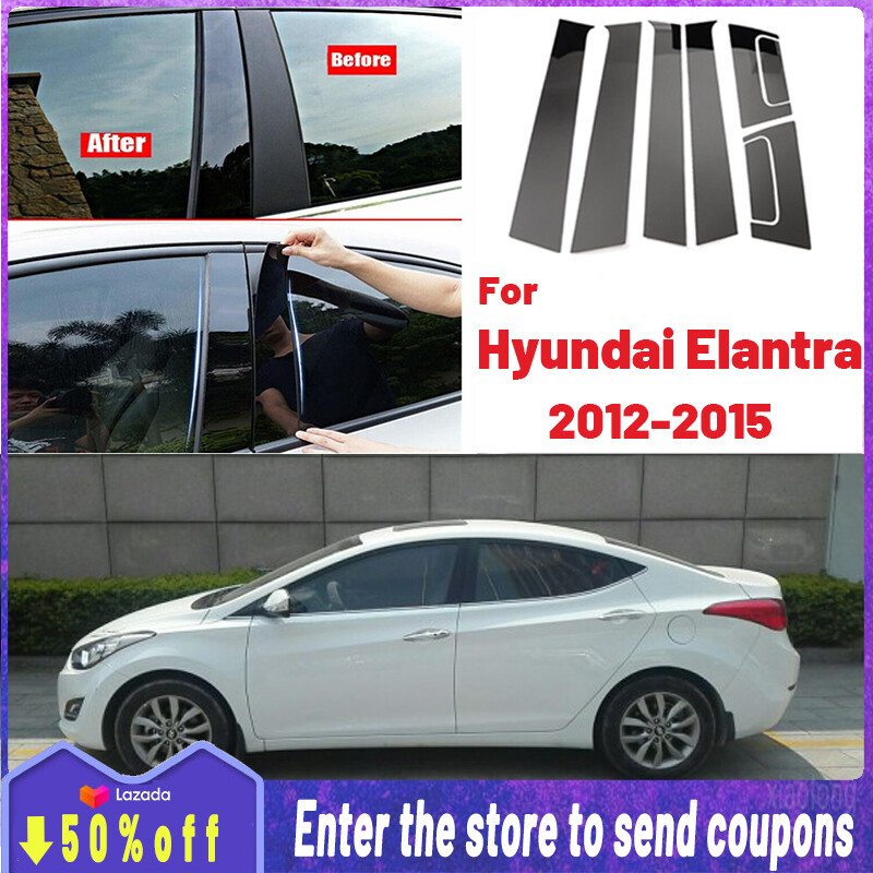 High quality Product details of 6 Pcs Glossy Black Car Door Window Center BC Pillar Post Stickers Trim External Decoration Films Auto Accessories For Hyundai Elantra 2012 2013 2014 2015