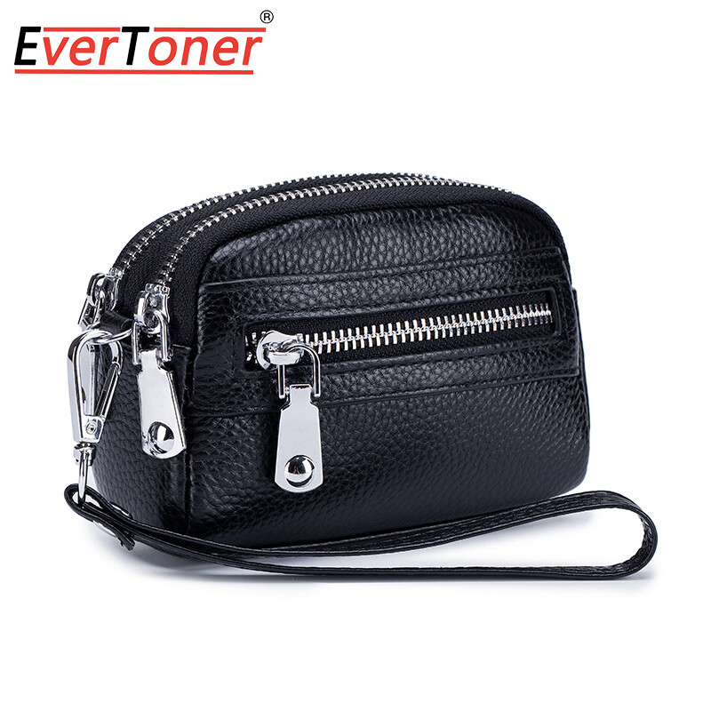 EverToner 2022 Women Mini Coin Purses Original Genuine Leather Card Holder Cosmetic Lipstick Earphone Organizer Bag Double Zip Wallet