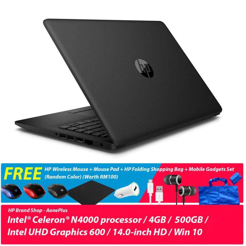 HP 14-ck0096TU/ 14-ck0097TU Notebook Jet Black/ Natural Silver/14 Inch/Celeron/4GB/500GB/Win10+Free HP Wireless Mouse + Mouse Pad + HP Folding Shopping Bag + Mobile Gadgets Set (Random Color) (Worth RM100) Malaysia